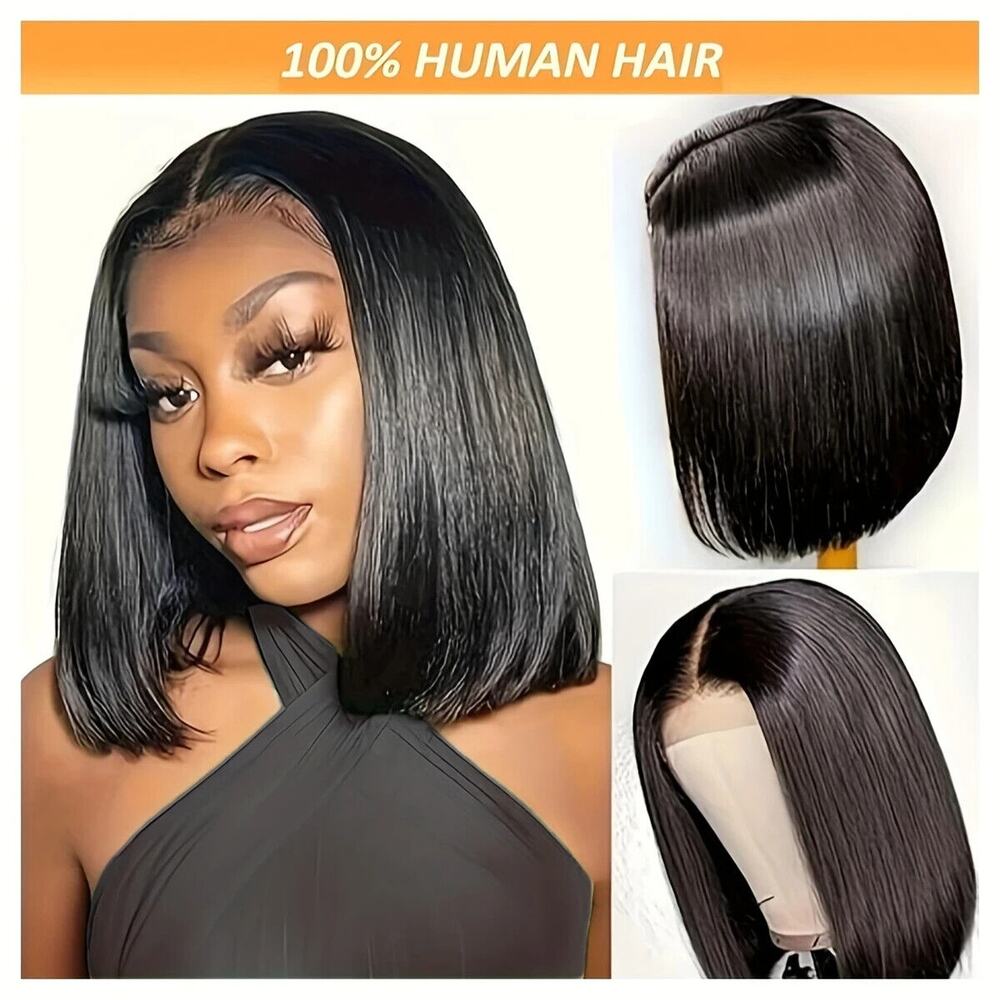 [Human Hair Bob Wig] 150% Density TIMOPOL Human Hair 10" Bob Wig Black Lace JB62